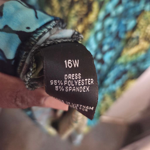 AGB DRESS Teal Yellow Snake Print Long Sleeve Dress 16W - Picture 5 of 5